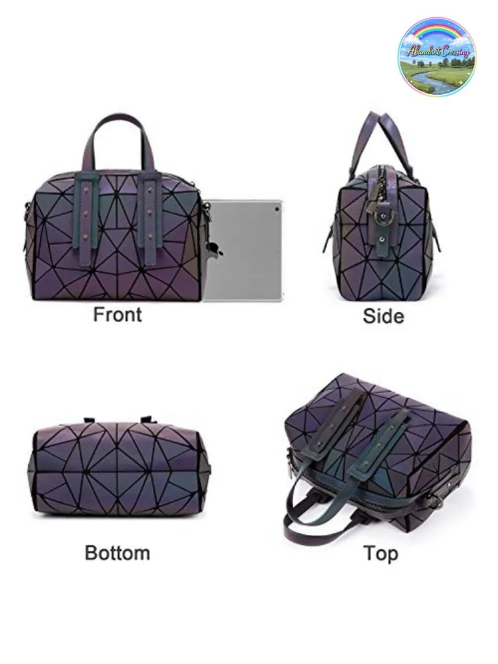 Geometric Luminous Satchel Crossbody Purse With Removable Strap